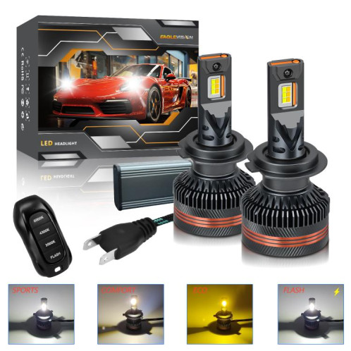 Ampoule LED H7 pour phare de voiture, 60 W, 8 000 lm, 6 000 K, trois couleurs, avec télécommande, lot de 2 SH04051452-09